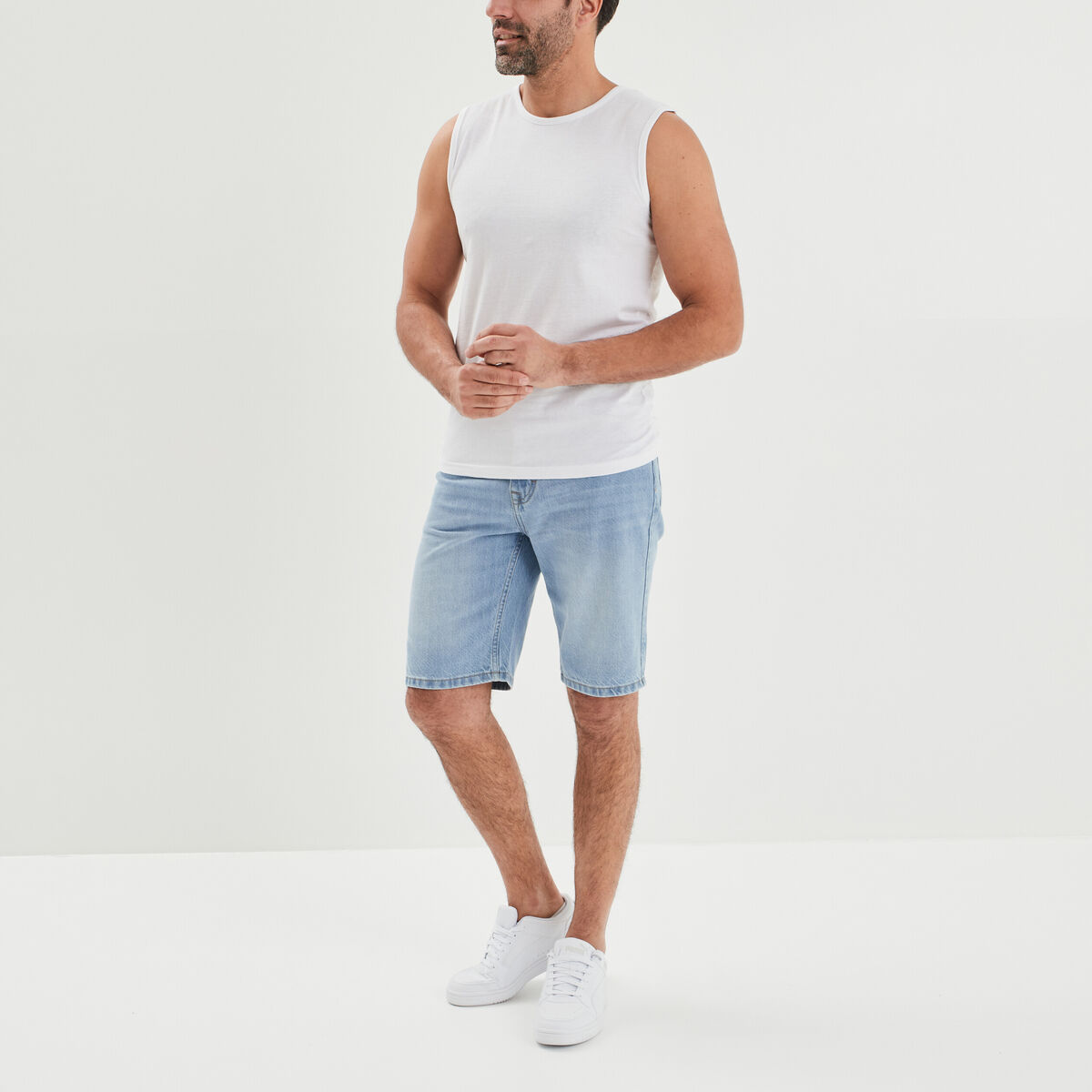 Débardeur droit bretelles larges coton blanc homme