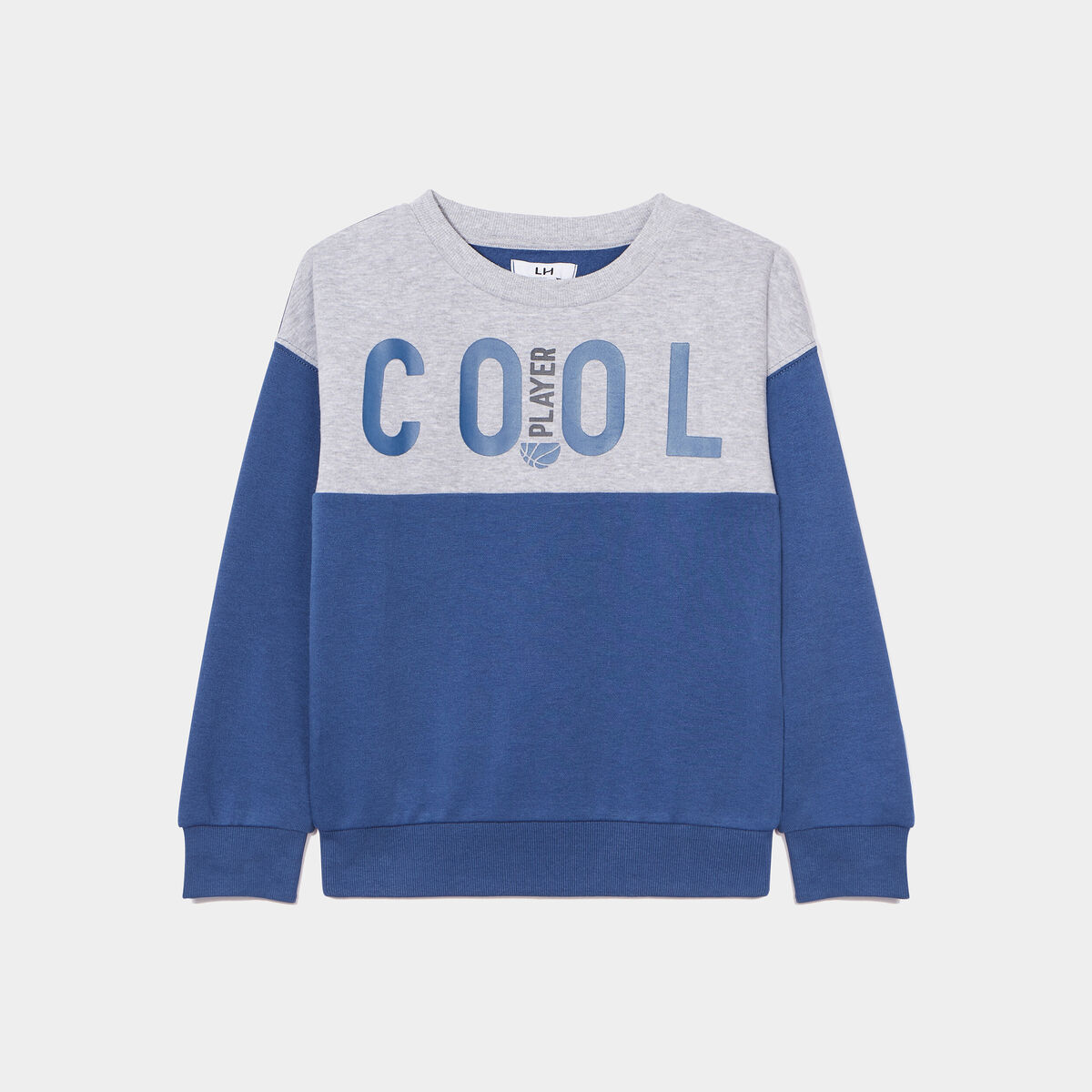 Sweat print col rond manches longues bleu foncé garçon