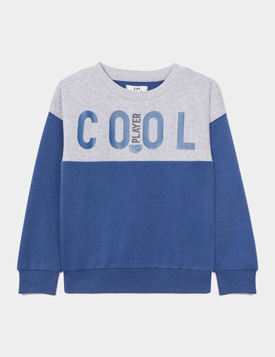Sweat print col rond manches longues bleu foncé garçon