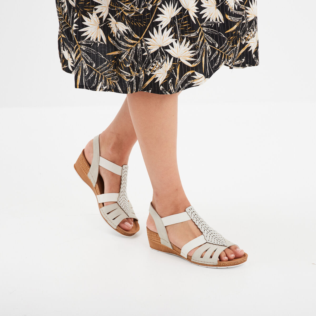 Sandales compensées cuir Confortissimo blanc femme