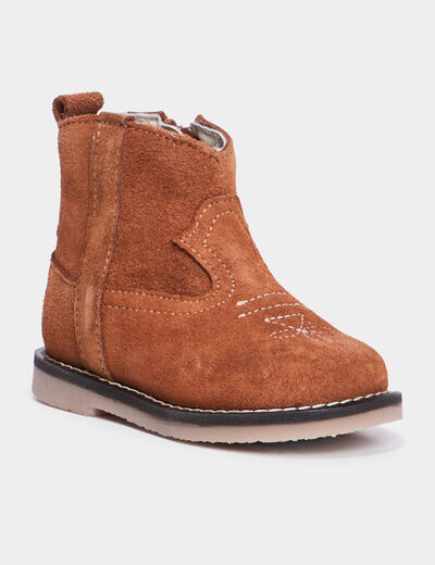 Bottines en cuir effet suédine Creeks camel bébé fille