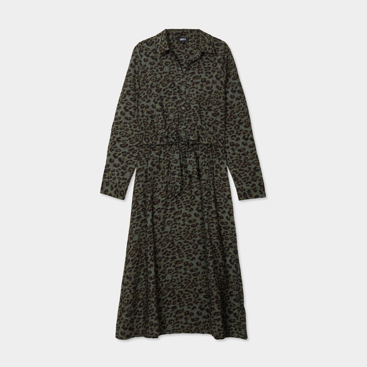 Robe chemise longue nou&eacute;e vert kaki femme
