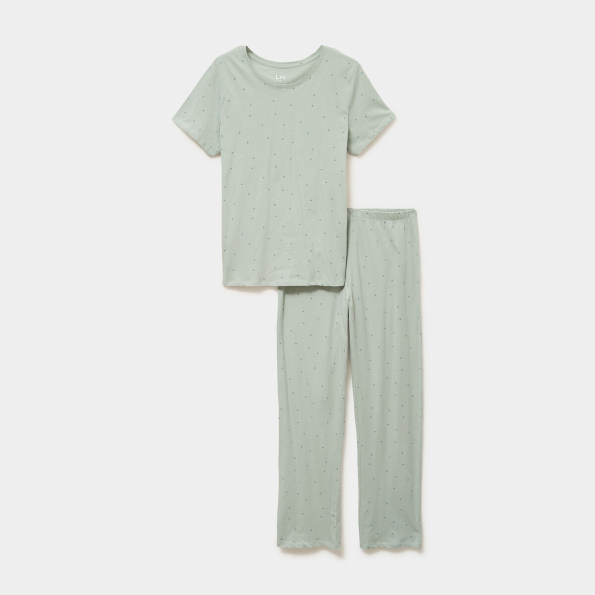 Ensemble pyjama t-shirt pantalon coton vert pastel femme