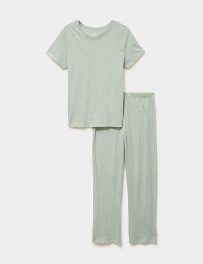 Ensemble pyjama t-shirt pantalon coton vert pastel femme