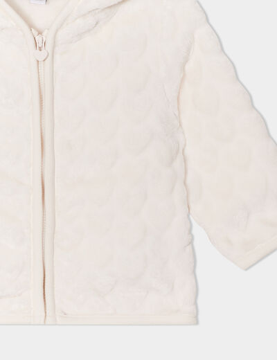 Gilet aspect velours à capuche creme bébé fille