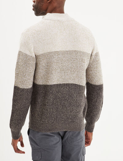 Pull camionneur col zippé vert kaki homme