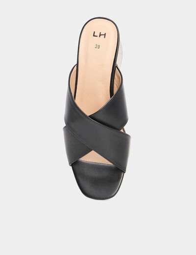 Mules &agrave; talons 5 cm brides crois&eacute;es noir femme