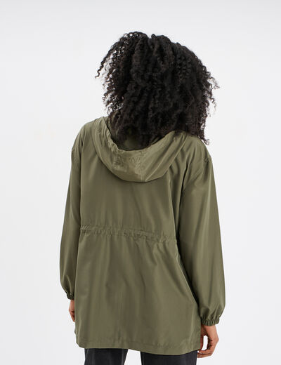 Coupe-vent à capuche imperméable vert kaki femme