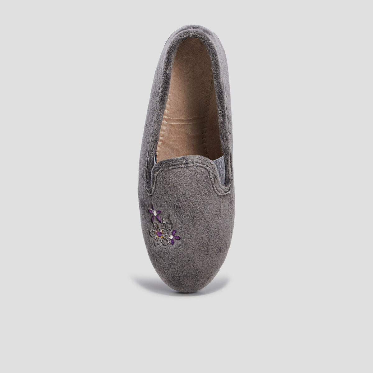 Chaussons brodés gris femme