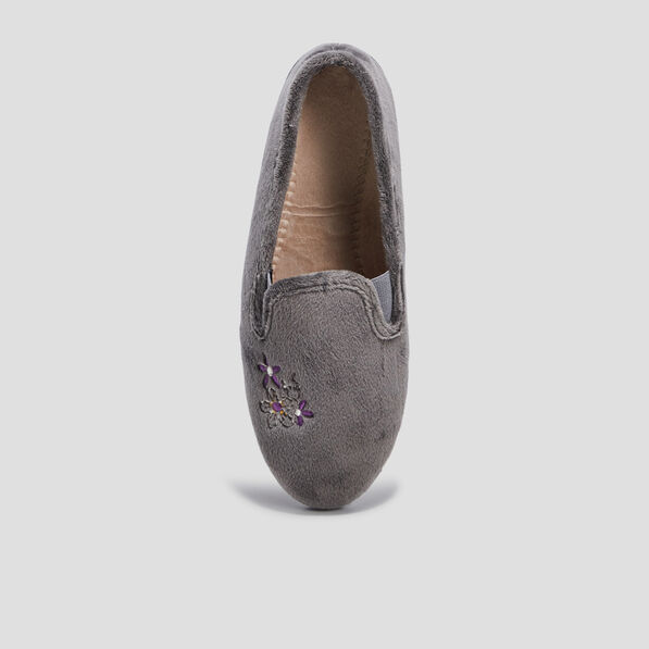 Chaussons brodés gris femme