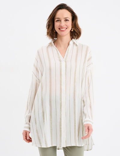 Chemise longue droite coton ecru femme