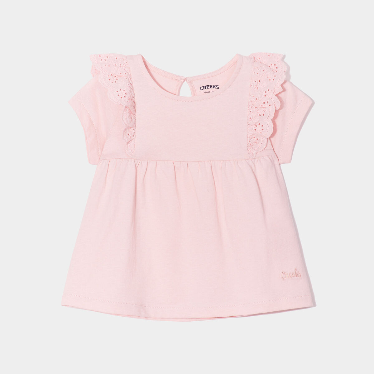 T-shirt volants broderie anglaise coton rose clair bébé fille