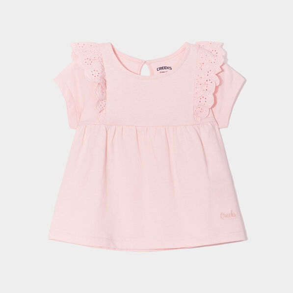 T-shirt volants broderie anglaise coton rose clair bébé fille