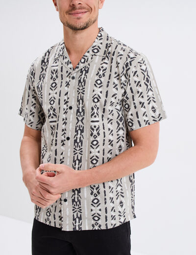 Chemise col cubain manches courtes coton taupe homme