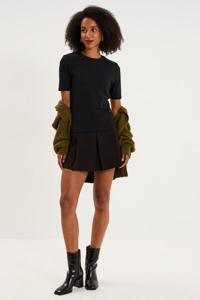 T-shirt col rond manches courtes ajust&eacute; noir femme