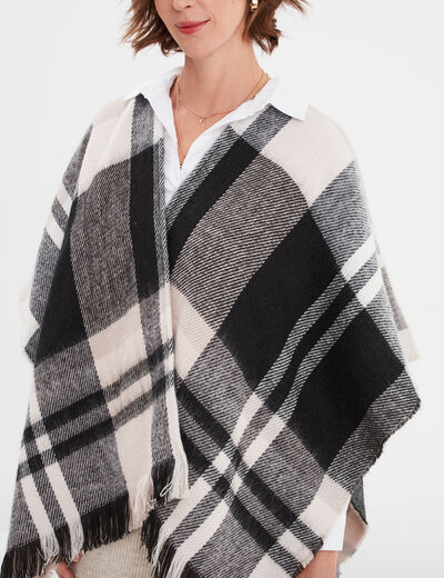 Poncho à franges mi-long noir femme