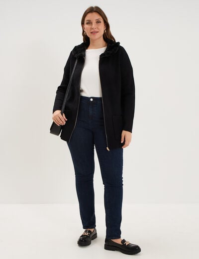 Gilet zipp&eacute; avec col fausse fourrure noir femme grande taille