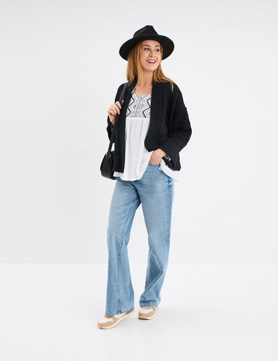 Blouse brodée manches ballons blanc femme