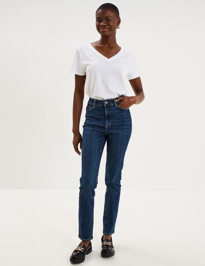Jean skinny taille haute bleu fonc&eacute; femme