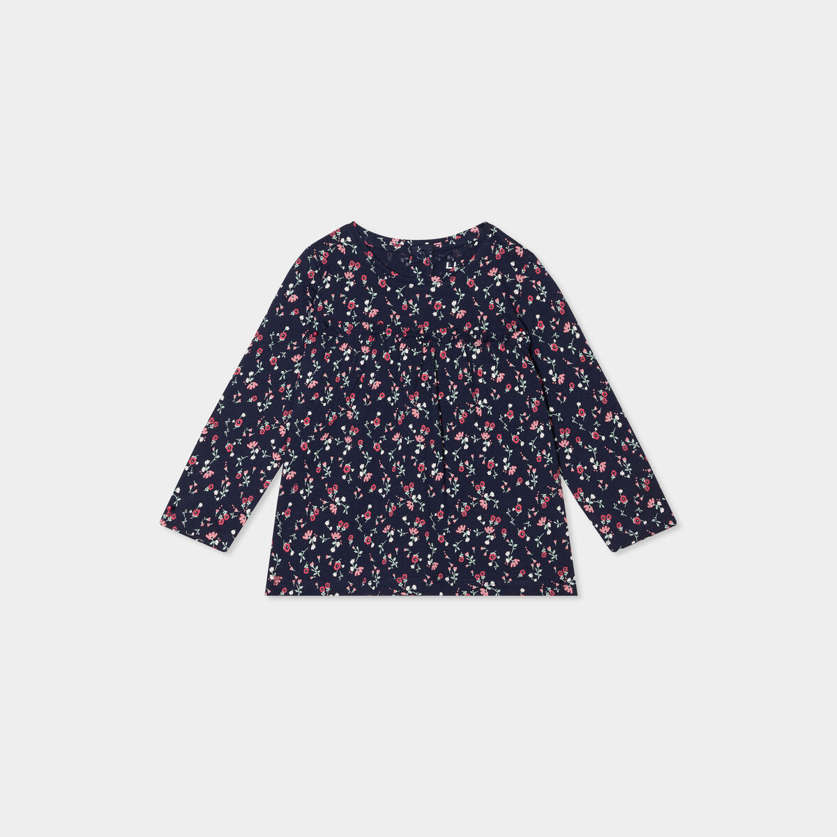 T-shirt manches longues col rond coton bleu marine b&eacute;b&eacute; fille