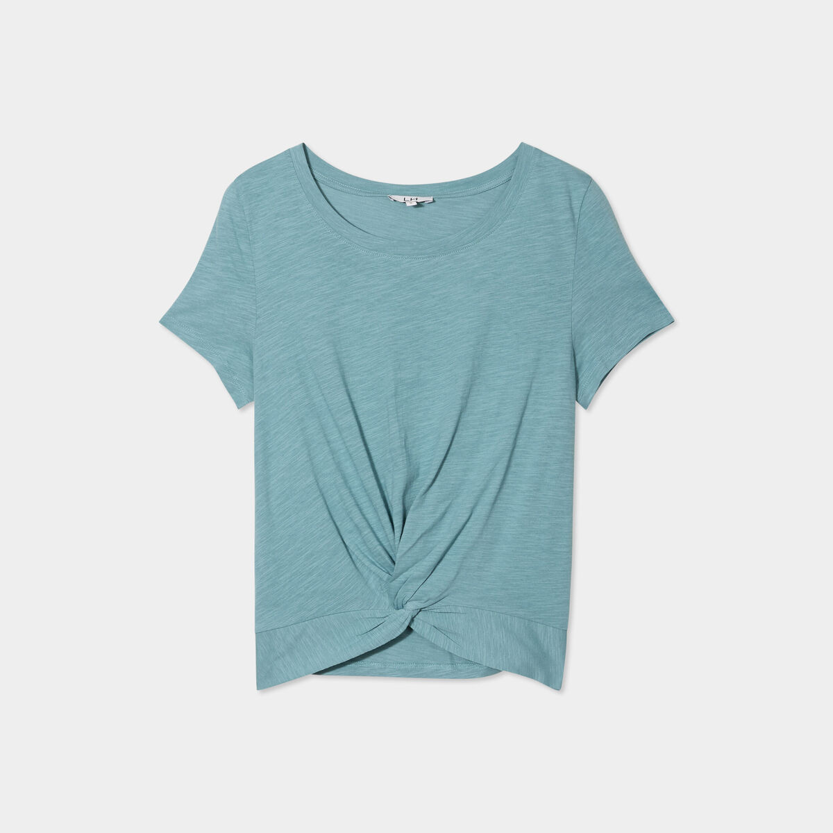 T-shirt taille effet noué coton bleu gris femme