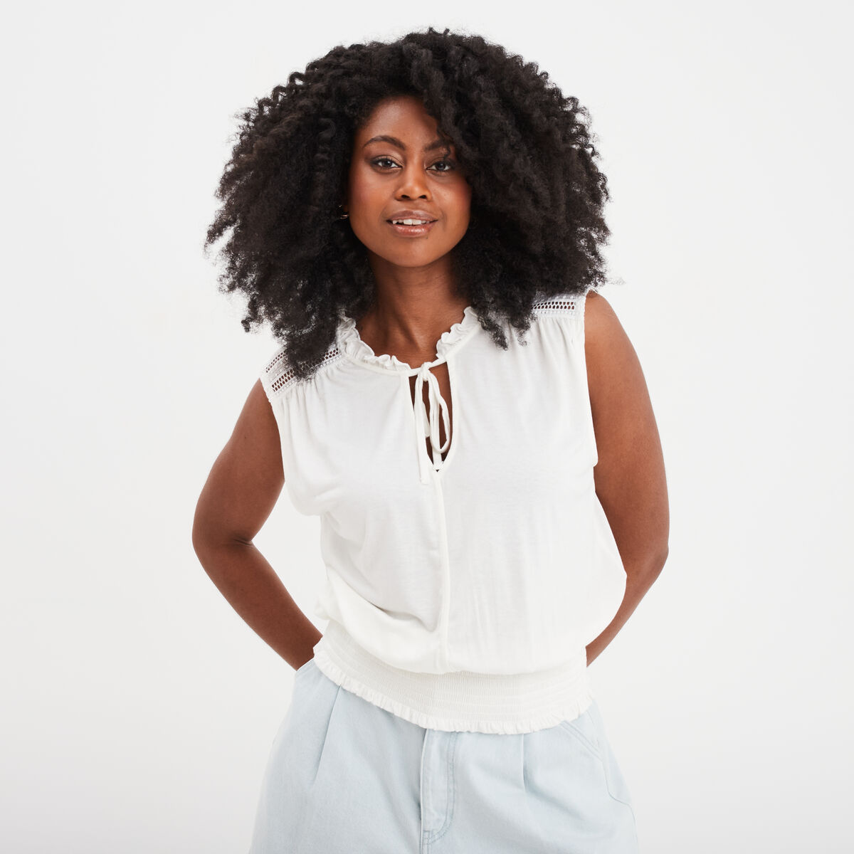 T-shirt taille smockée Creeks blanc femme