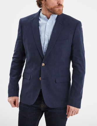 Veste blazer droite courte lin mélangé bleu marine homme
