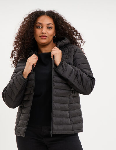 Doudoune d&eacute;perlante l&eacute;g&egrave;re &agrave; capuche noir femme grande taille