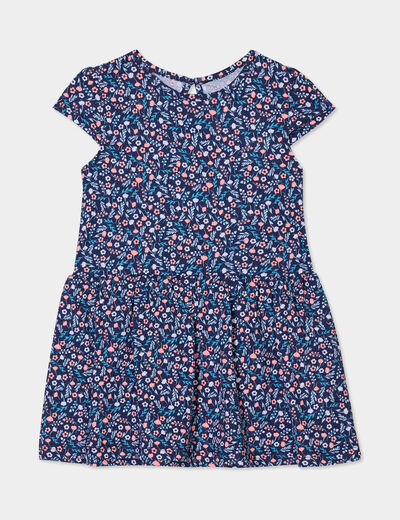 Robe manches courtes coton bleu marine bébé fille