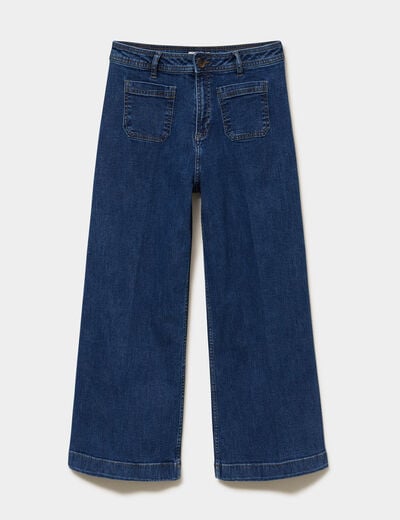 Jean large poches plaqu&eacute;es denim stone femme