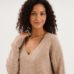 Pull droit &agrave; sequins et col en V beige femme