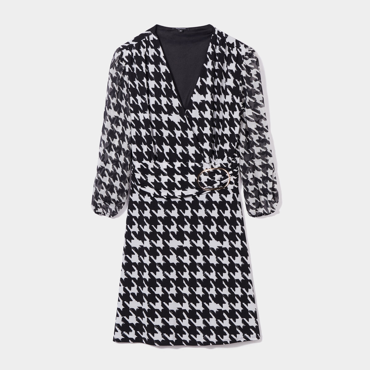 Robe cache-coeur manches 3/4 bouffantes ecru femme
