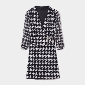 Robe cache-coeur manches 3/4 bouffantes ecru femme