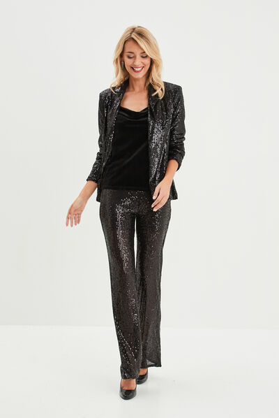 Pantalon bootcut à sequins noir femme
