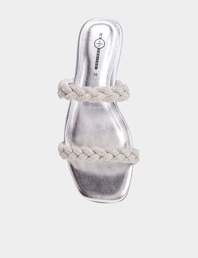 Mules brides tress&eacute;es strass Mosquitos gris argent femme