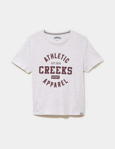 T-shirt col rond manches courtes gris clair femme