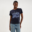 T-shirt ajust&eacute; manches courtes coton bleu marine femme