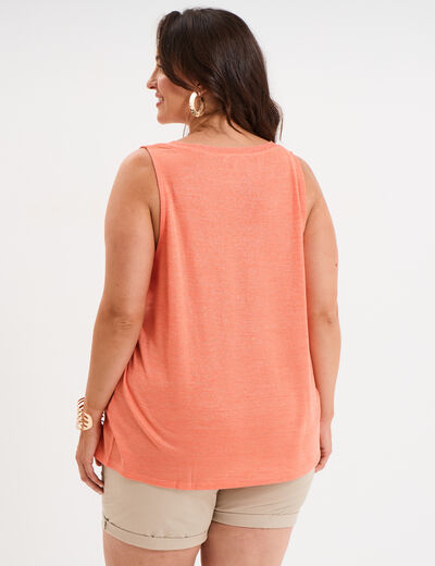 Débardeur droit col en V sans manches rose corail femme grande taille