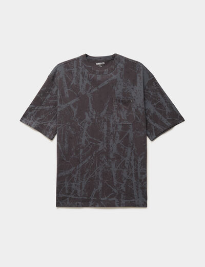 T-shirt col rond manches courtes coton gris fonc&eacute; homme