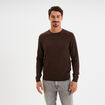Pull droit col rond coton m&eacute;lang&eacute; marron fonc&eacute; homme