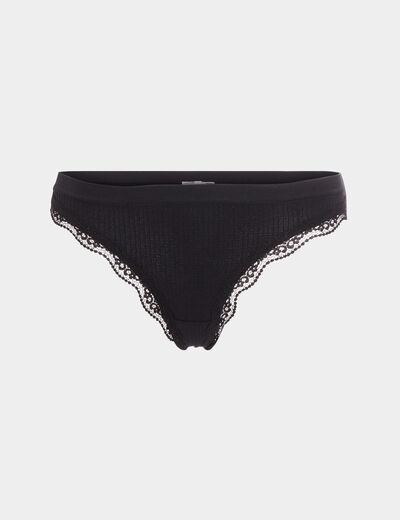 String côtelé avec dentelle noir femme