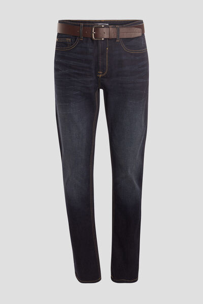 Jeans regular ceinturé denim brut homme