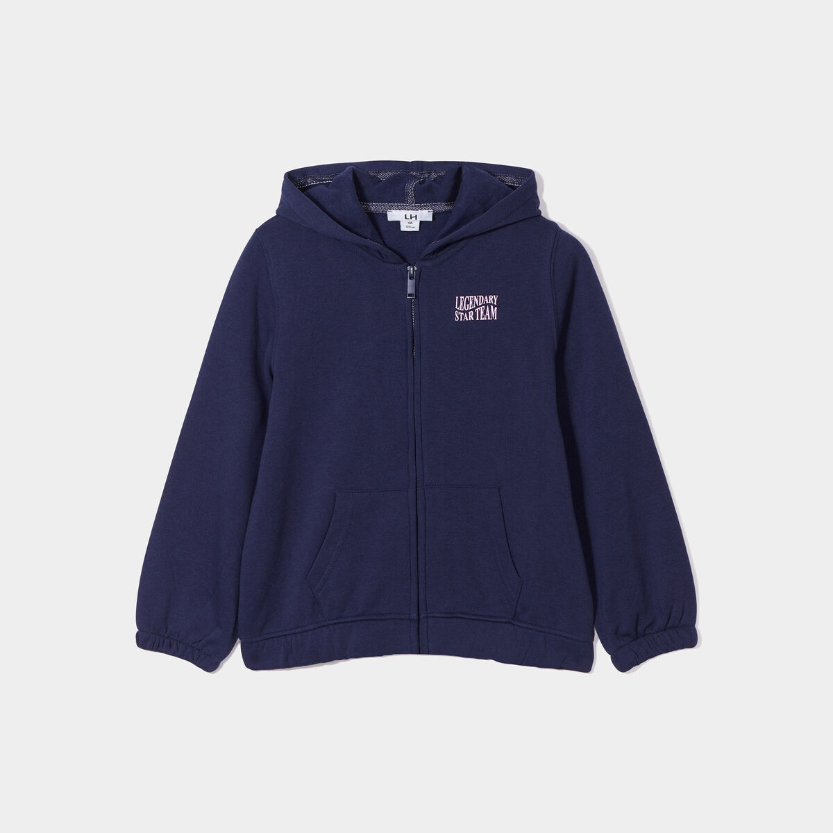 Sweat zippé molleton à capuche bleu marine fille
