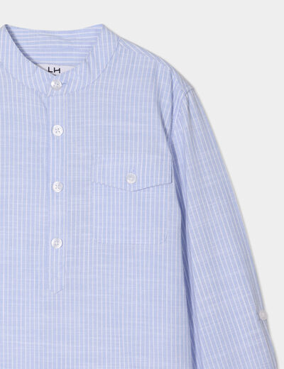 Chemise col mao manches retroussables bleu ciel garçon