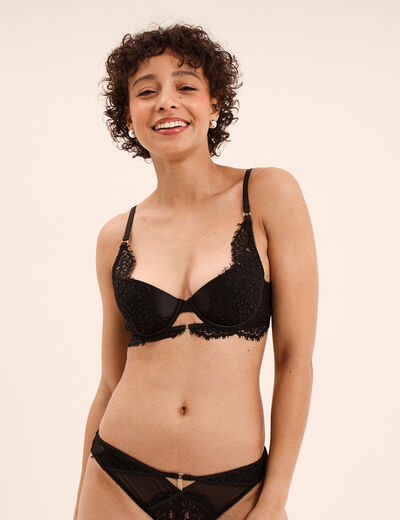 Soutien-gorge foulard dentelle et strass noir femme