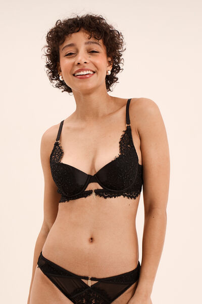 Soutien-gorge foulard dentelle et strass noir femme