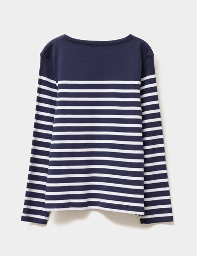 T-shirt manches longues col rond coton bleu marine fille