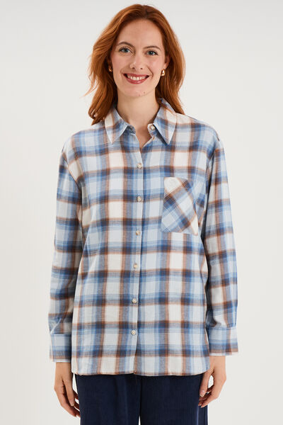 Chemise manches longues coton bleu femme