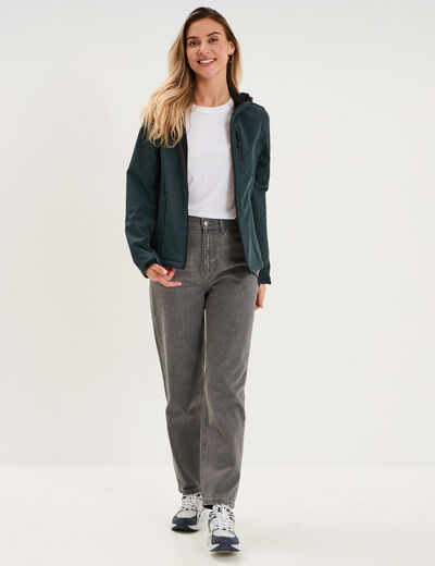 Blouson &agrave; capuche d&eacute;perlant fourr&eacute; vert fonc&eacute; femme