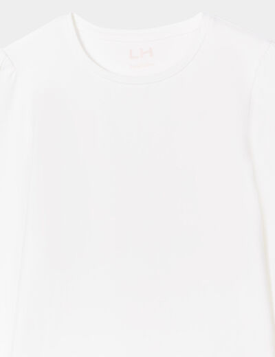 T-shirt coton manches longues à fronces ivoire fille